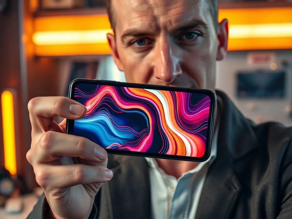 Zbliżenie na ekran nowoczesnego smartfona z wyraźną, kolorową grafiką, podkreślające wysoką jakość wyświetlacza.