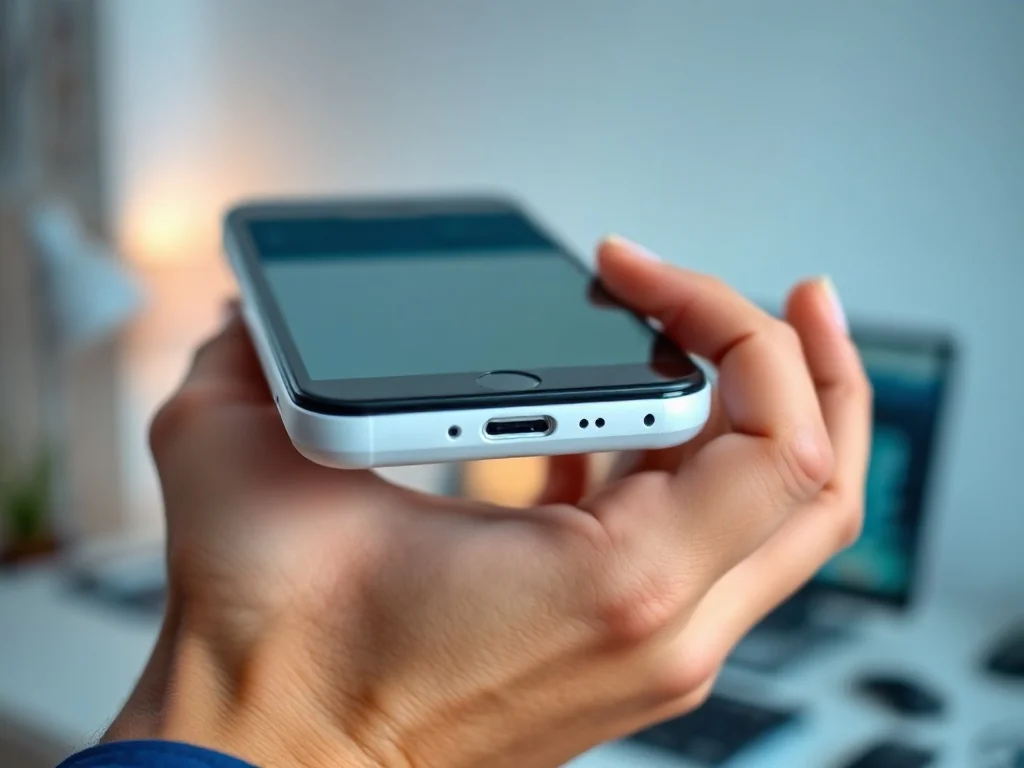 Zbliżenie na dolną część obudowy smartfona, prezentujące typ złącza do ładowania w nowoczesnym telefonie.