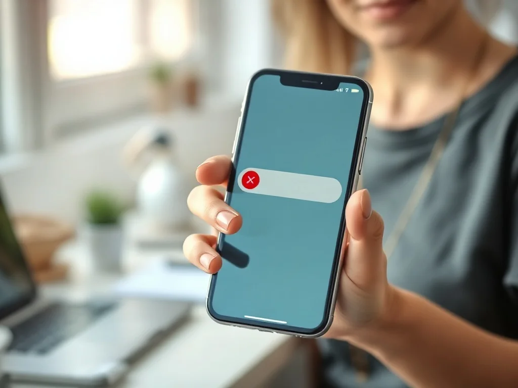 Dłoń trzymająca iPhone'a z palcem wskazującym na ikonie aplikacji, gotowym do jej usunięcia z ekranu głównego.